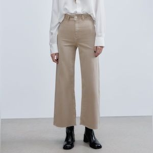 Zara Marine Straight High Rise Jeans - Beige - 4